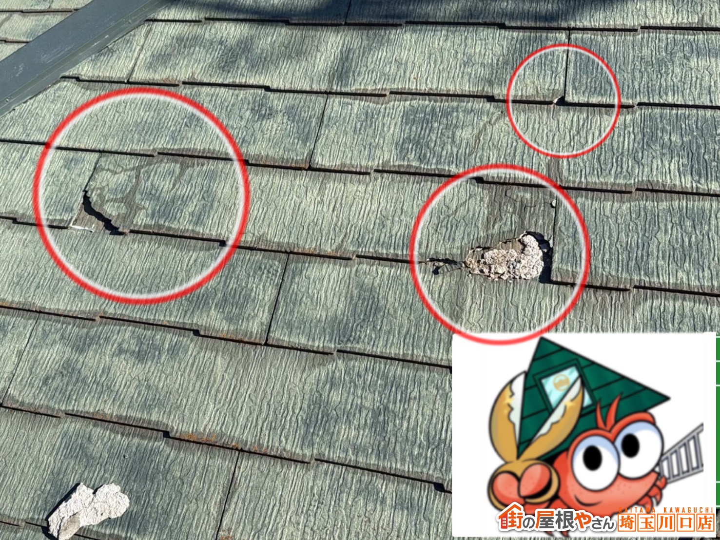 屋根　欠け、剥がれ、割れ